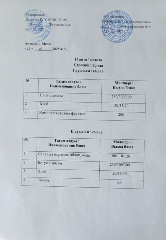 Меню 23.04.2025