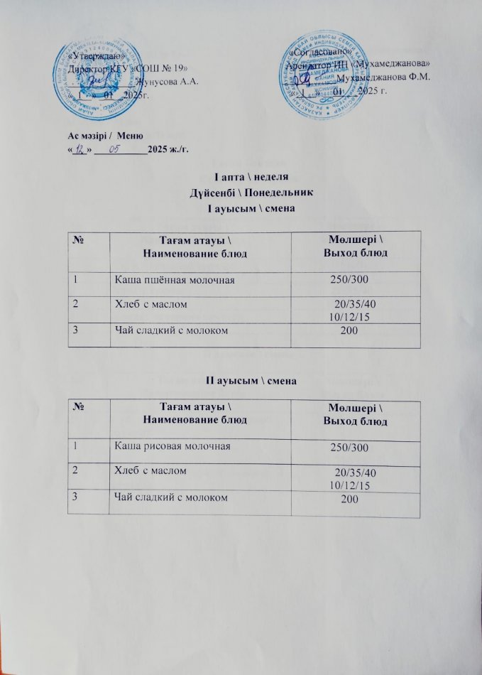 Меню 12.05.2025