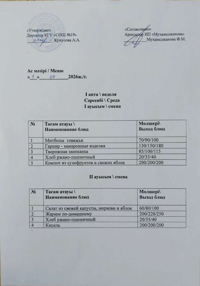 Меню 1.04.2026