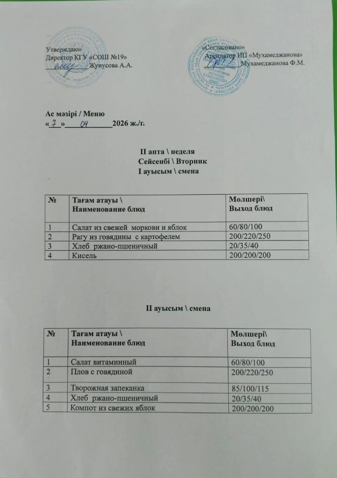 Меню 7.04.2026
