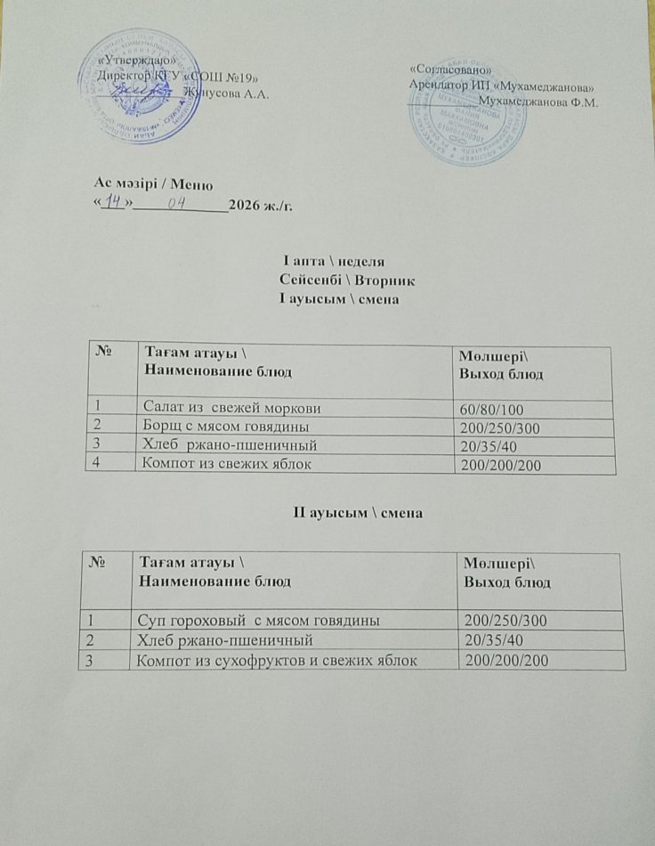МЕНЮ 14.04.2026