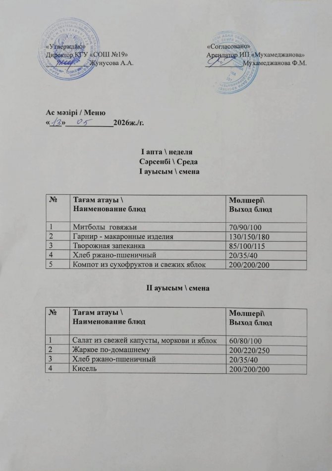 МЕНЮ 13.05.2026